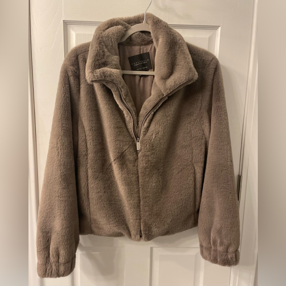 Sanctuary Faux Fur Jacket - gray/rose, size M
